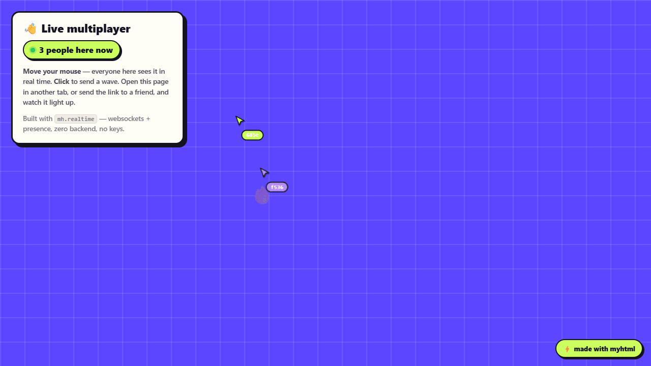 Live multiplayer cursors and presence, built with mh.realtime